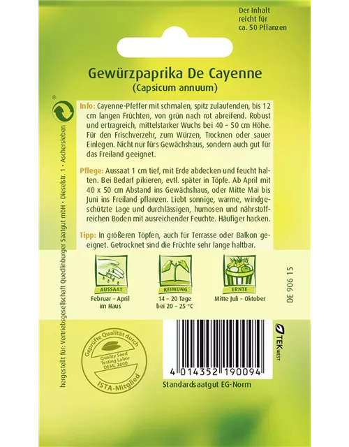 Peperonisamen 'De Cayenne'
