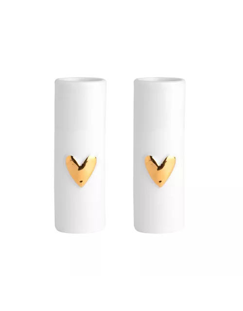 Mini Vasen 2er Set Wolke Sieben mit Herz in Gold aus Porzellan von Räder Design 3,5 x 9 cm