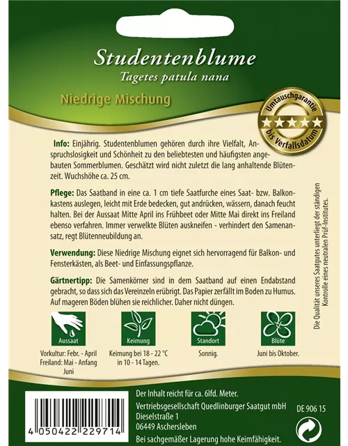 Studentenblumensamen 'Niedrige Mischung'