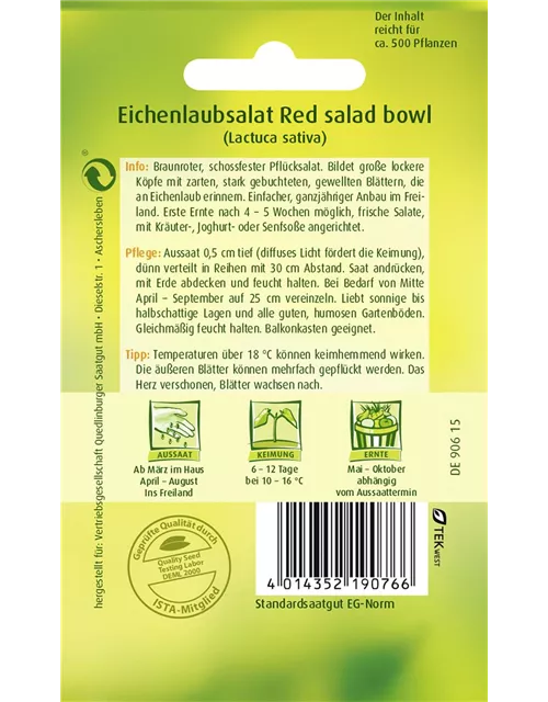 Eichblattsalatsamen 'Red Salad Bowl'